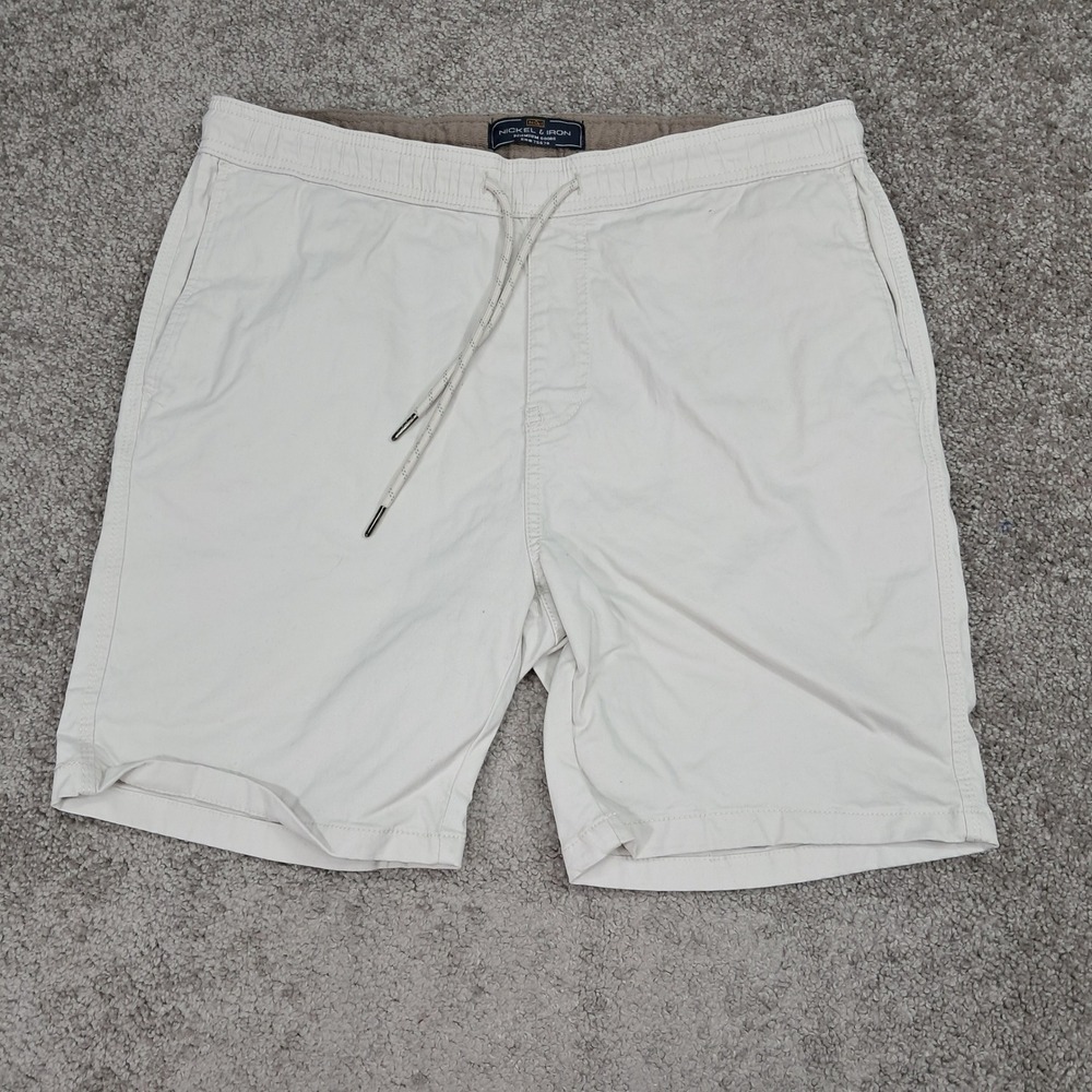 Nickel & Iron Mens XL Stone Off White Elastic Waist‎ Drawstring Chino Shorts 7in